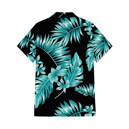 Polynesian Tropical Tree Black Matching Outfit For Couple Island Puletasi Dress And Hawaiian Shirt For Her Him