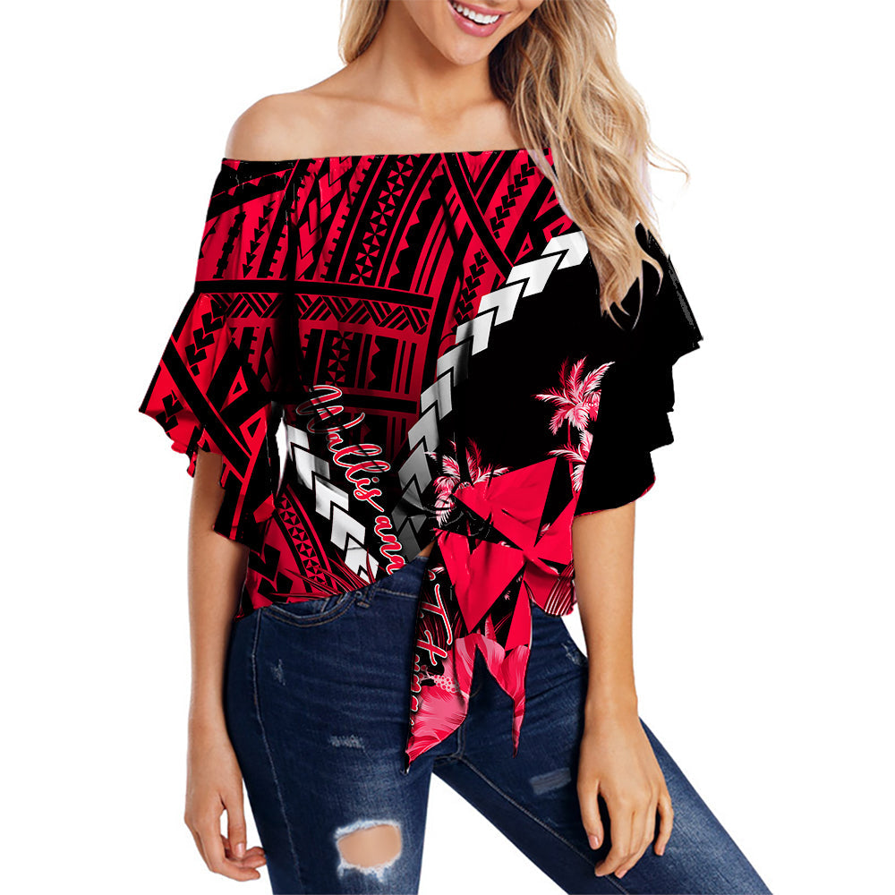 Wallis and Futuna Off Shoulder Waist Wrap Top Polynesian Style Red Color