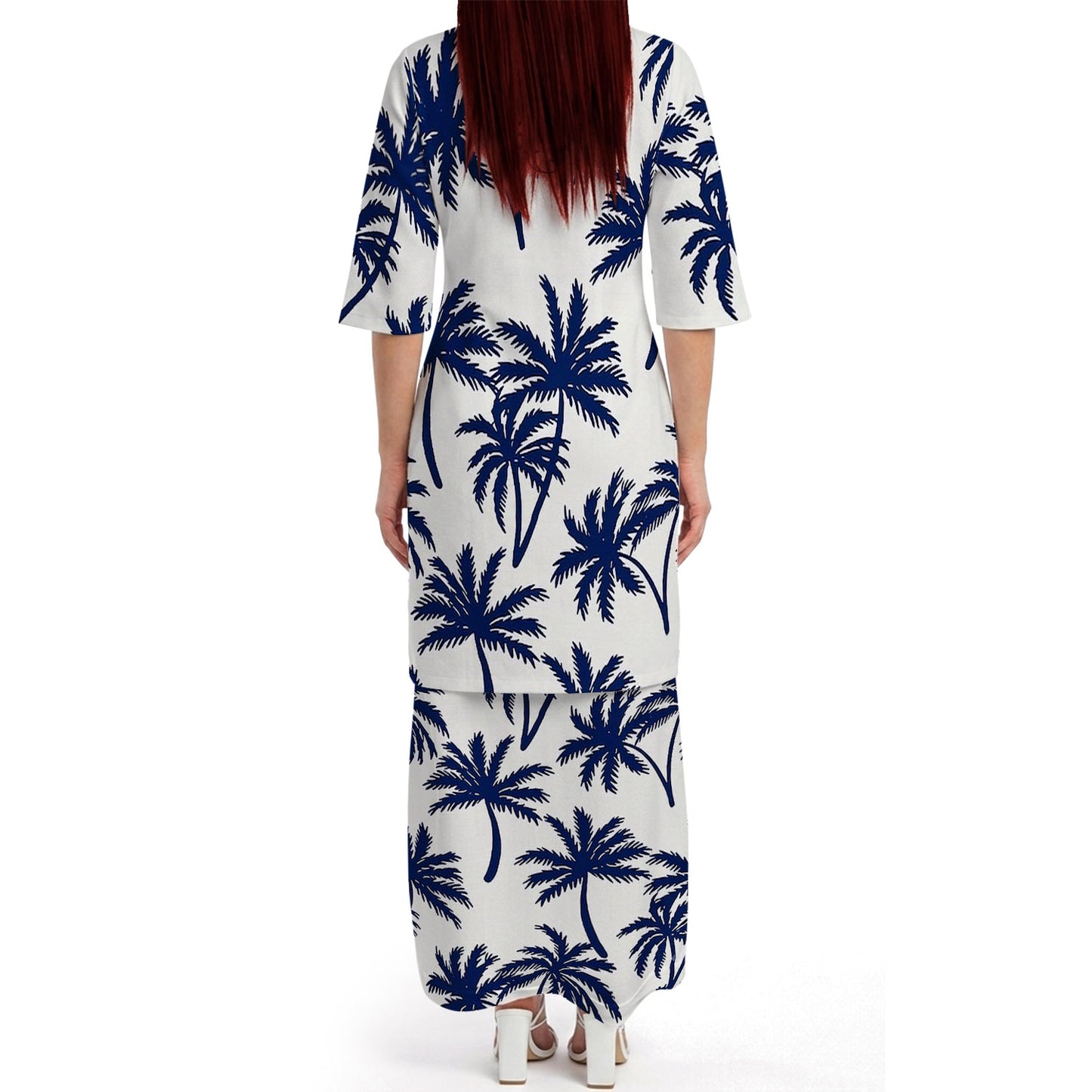 Polynesian Coconut Tree White Matching Outfit For Couple Island Puletasi Dress And Hawaiian Shirt For Her Him