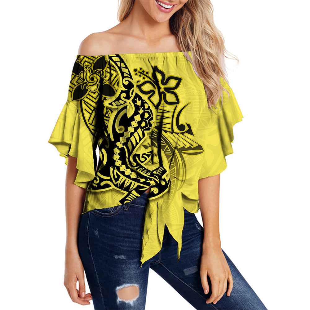 Hawaii Shark Off Shoulder Waist Wrap Top Polynesian Yellow Style