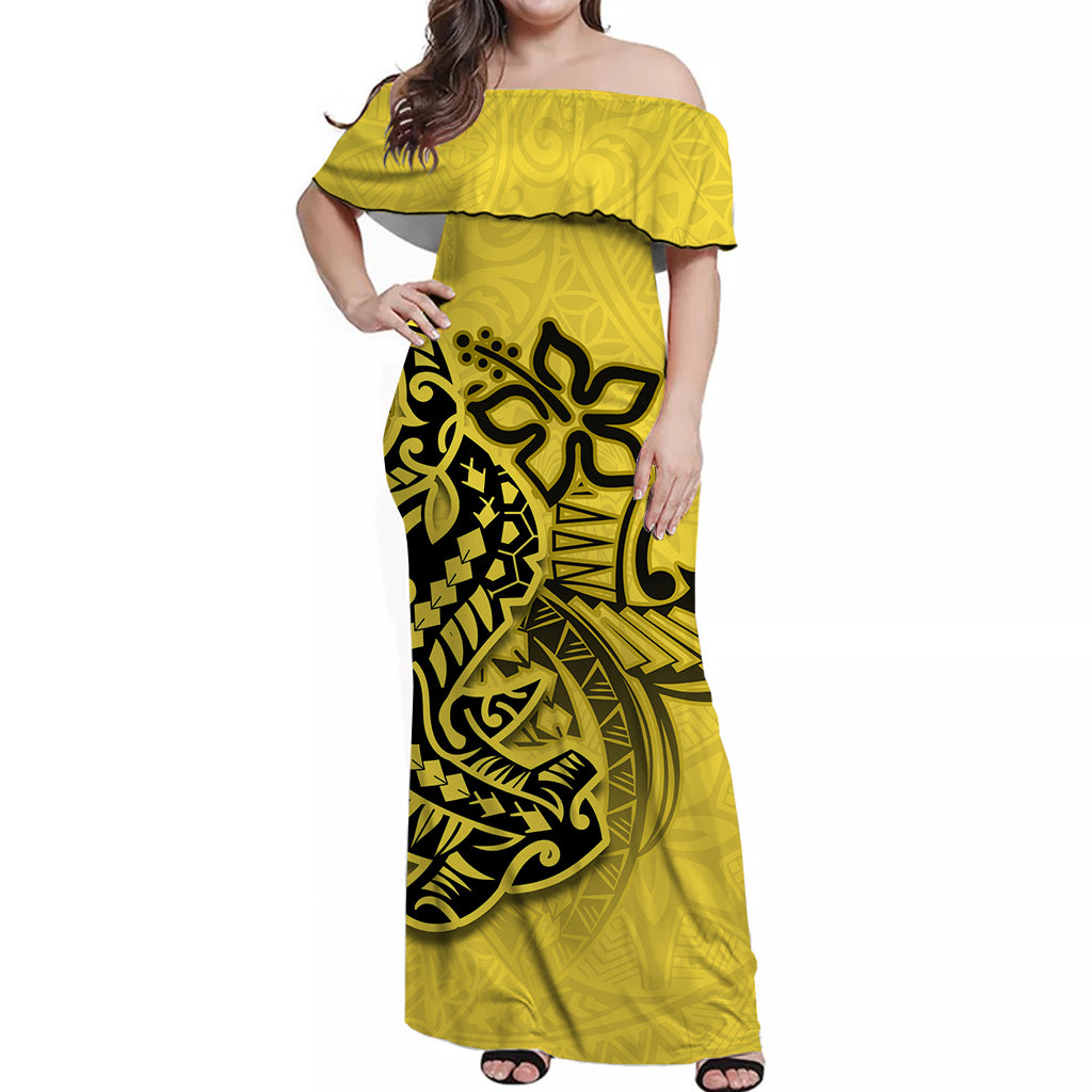 Hammerhead shark Off Shoulder Long Dress Polynesian Yellow Style