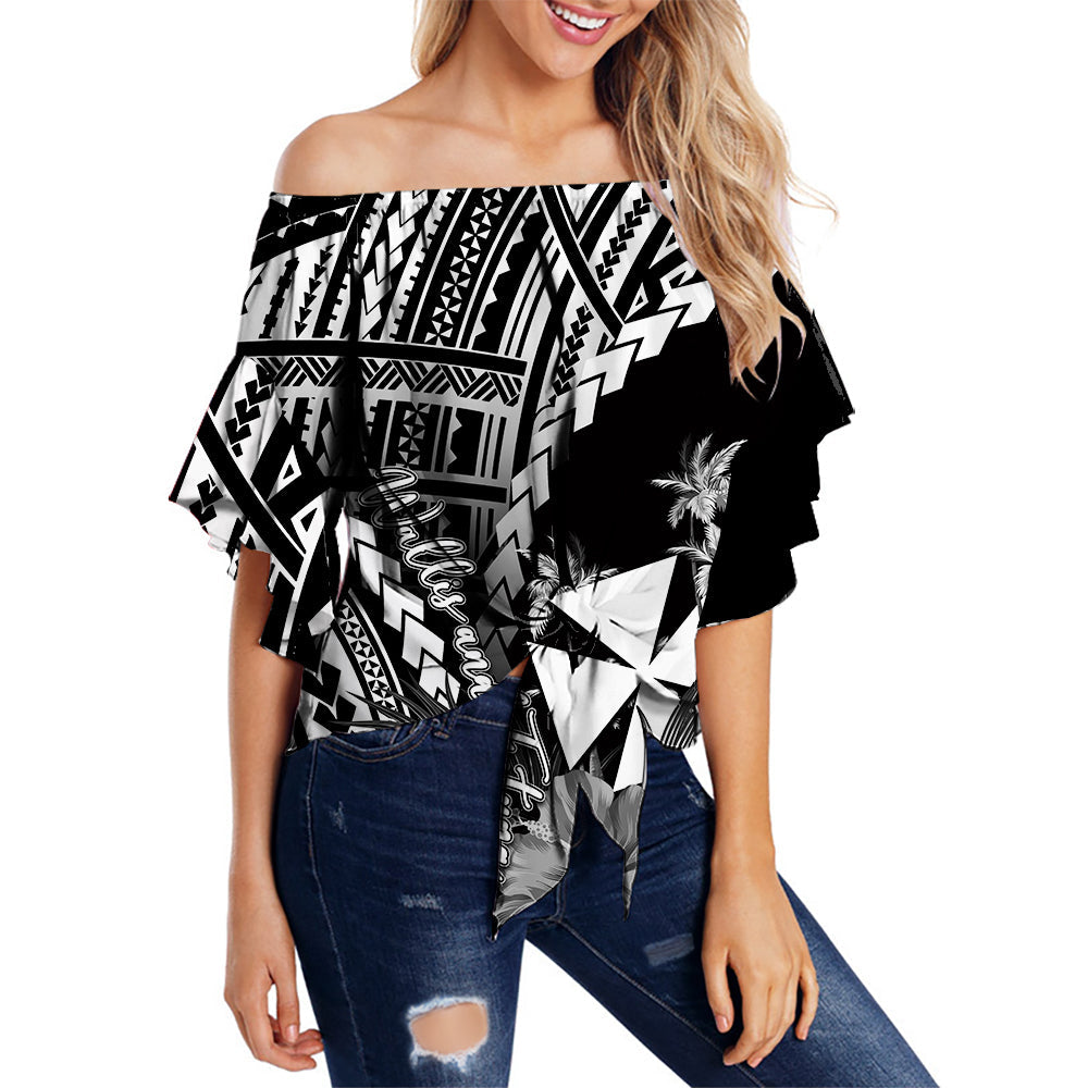 Wallis and Futuna Off Shoulder Waist Wrap Top Polynesian Style White Color