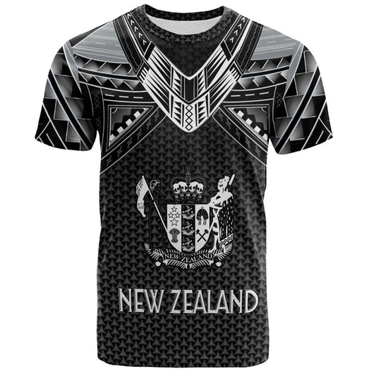 New Zealand Coat Of Arms Shirt Silver Fern Symbols Tattoo Print T Shirt NZ Black Tee