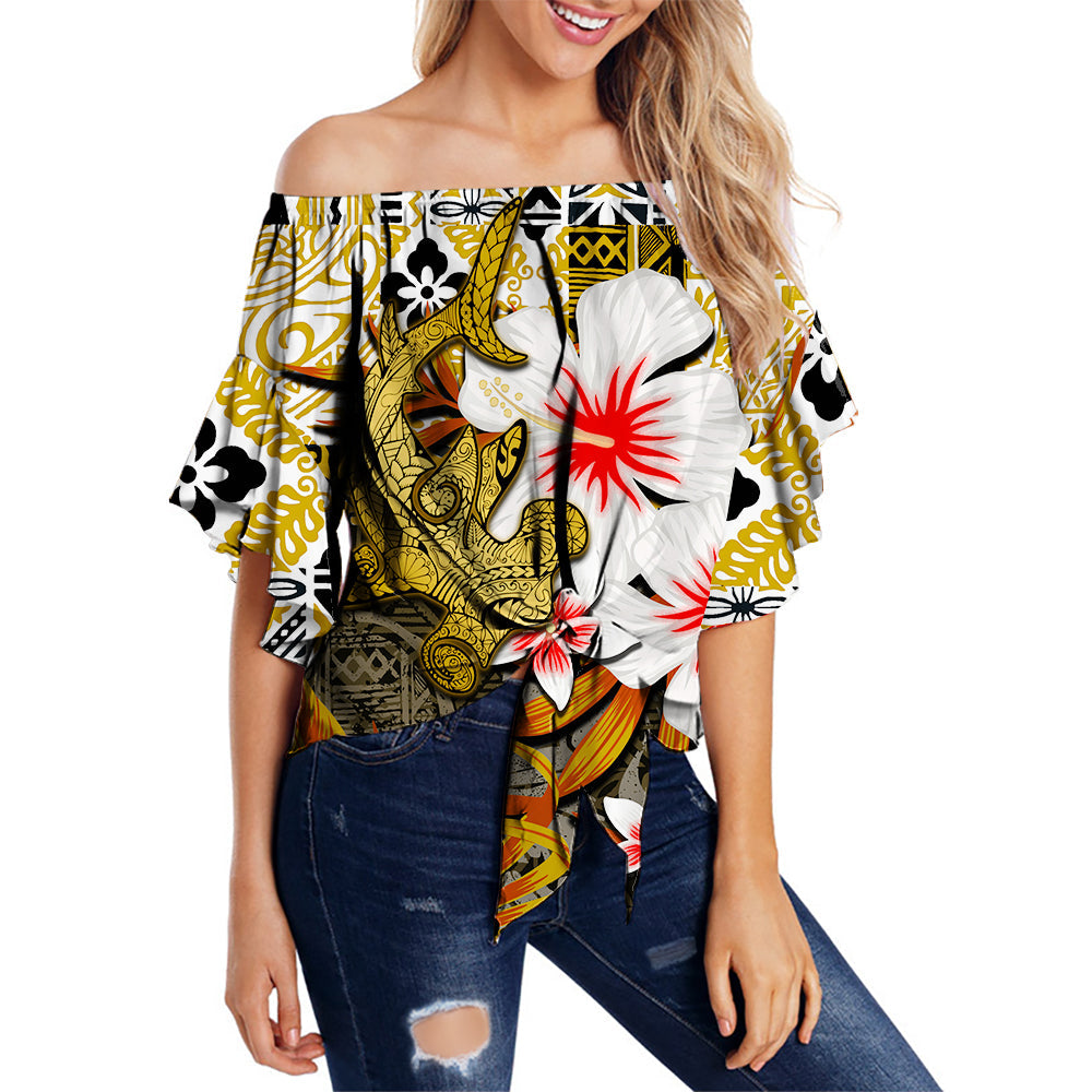 Hawaii Shark Off Shoulder Waist Wrap Top Gold Style