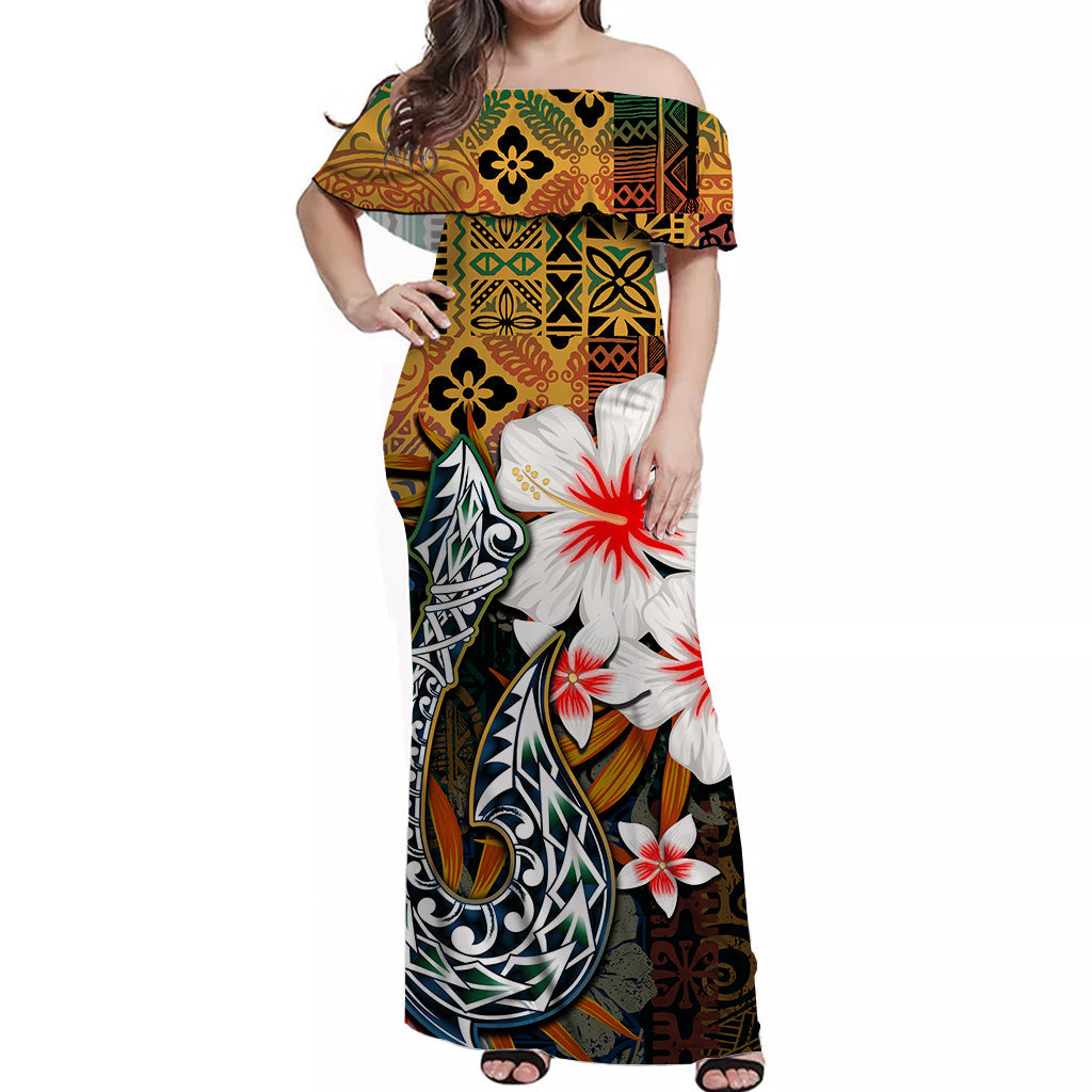Hawaii Fish Hook Off Shoulder Long Dress Hawaii Style