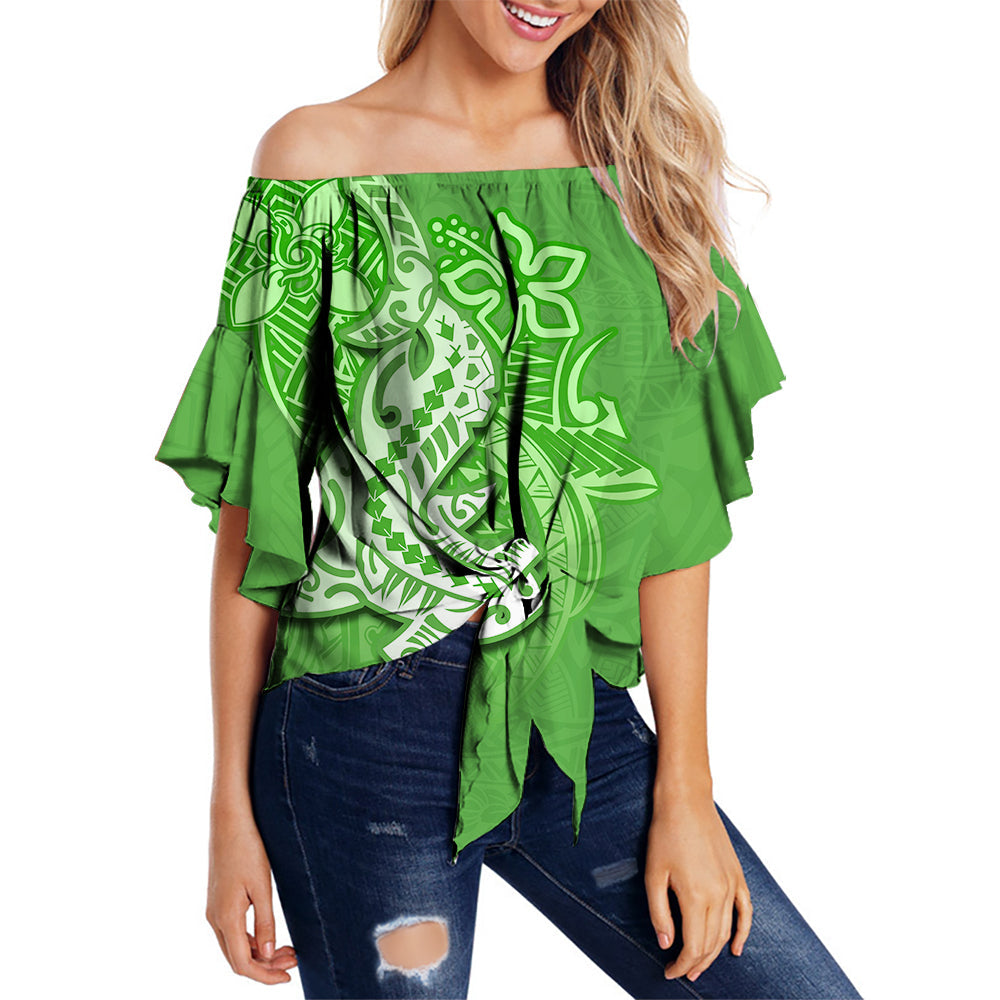 Hawaii Shark Off Shoulder Waist Wrap Top Polynesian Green Style