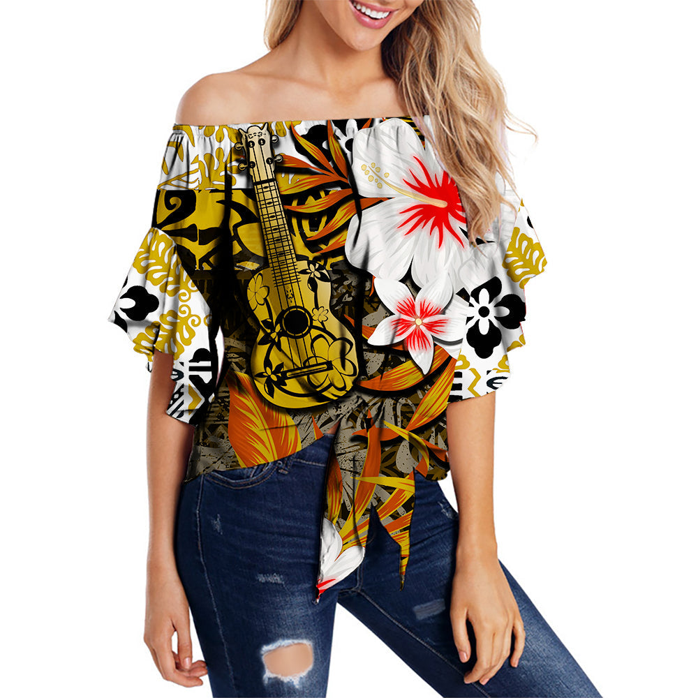 Hawaii Ukulele Off Shoulder Waist Wrap Top Gold Style