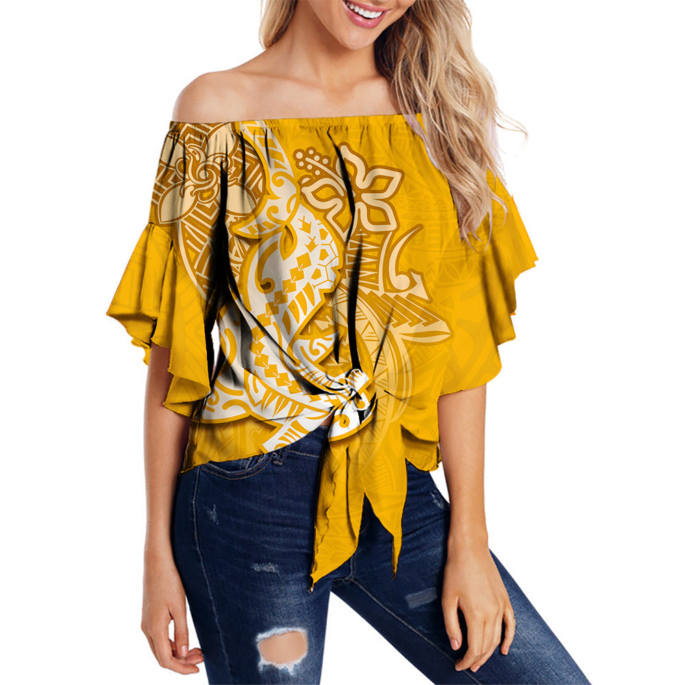 Hawaii Shark Off Shoulder Waist Wrap Top Polynesian Orange Style