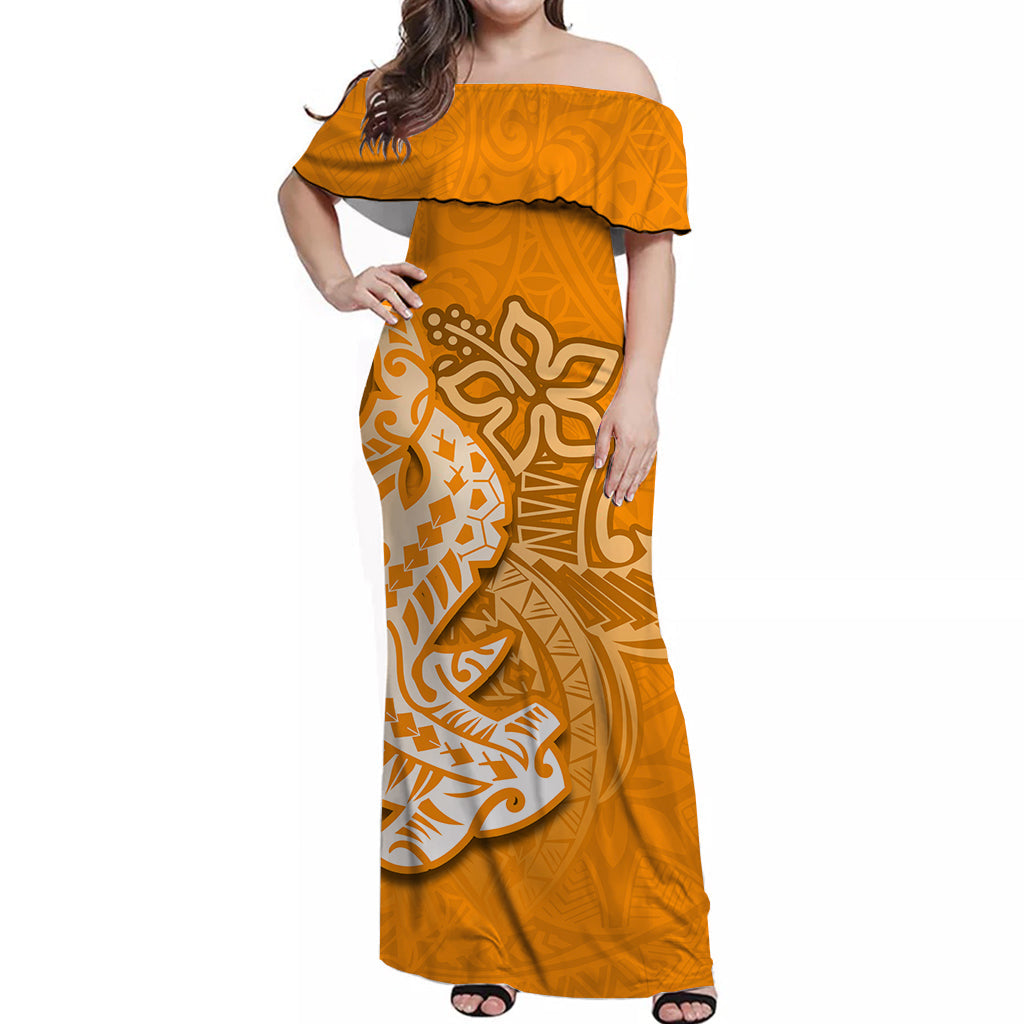 Hammerhead shark Off Shoulder Long Dress Polynesian Orange Style