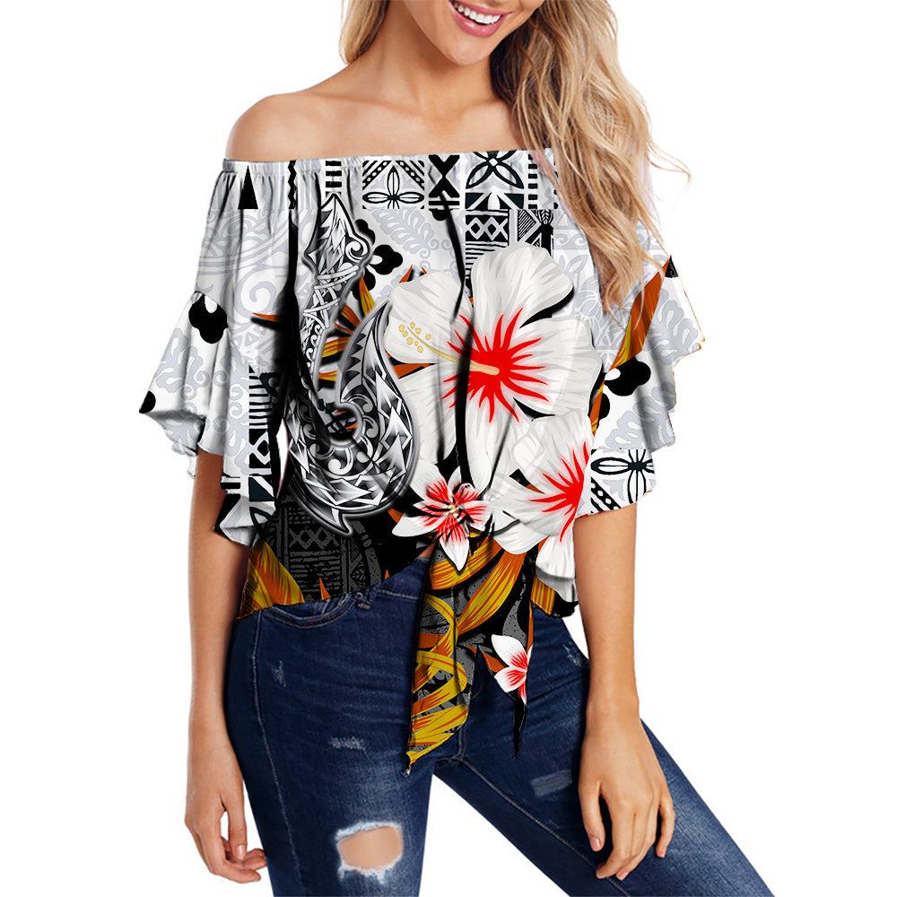 Hawaii Fish Hook Off Shoulder Waist Wrap Top Black Style
