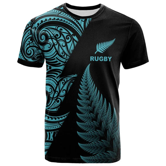 New Zealand Maori Rugby Shirt Unisex Polynesian Silver Fern Leaf Shirt Round Neck Short Sleeves Tops