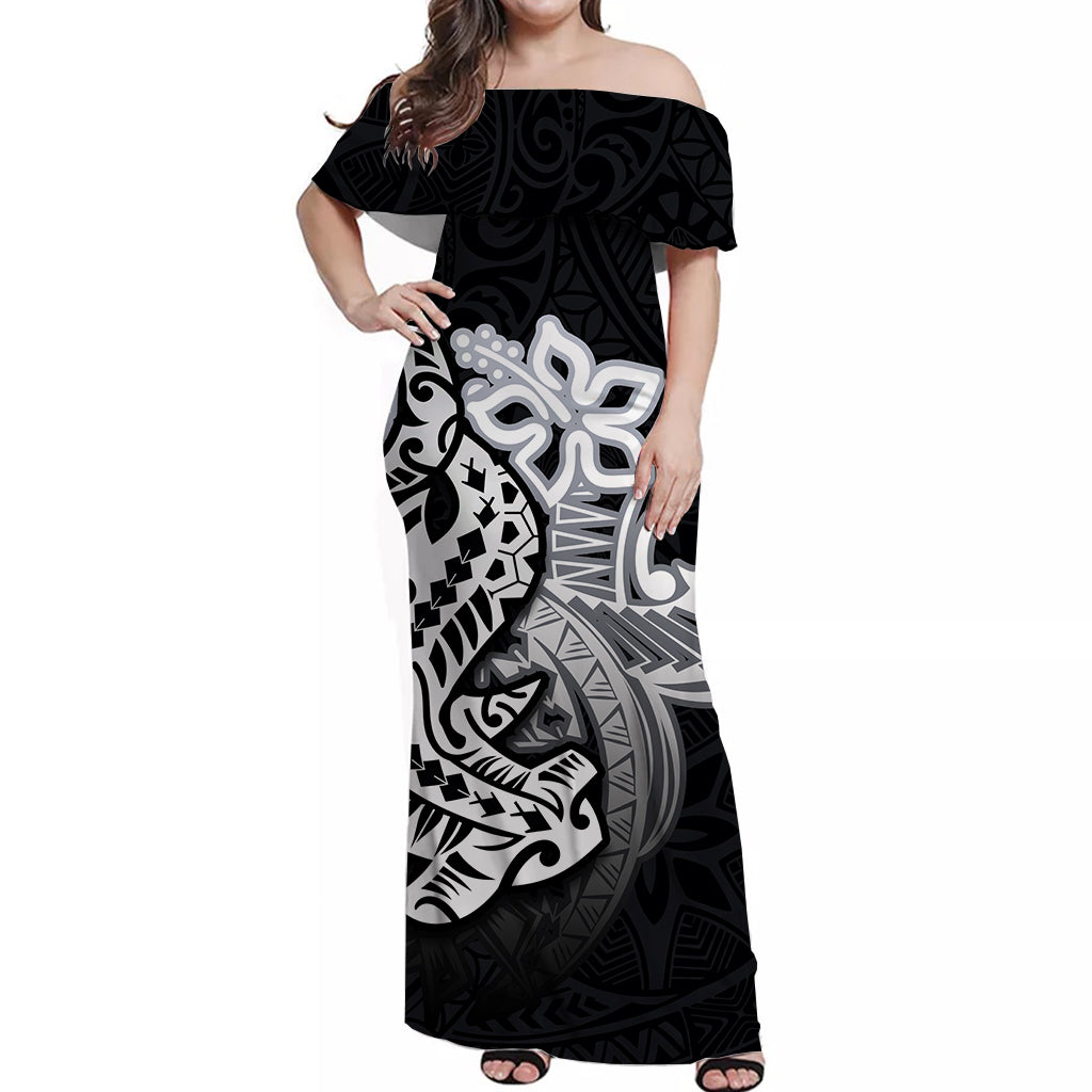 Hammerhead shark Off Shoulder Long Dress Polynesian Black Style
