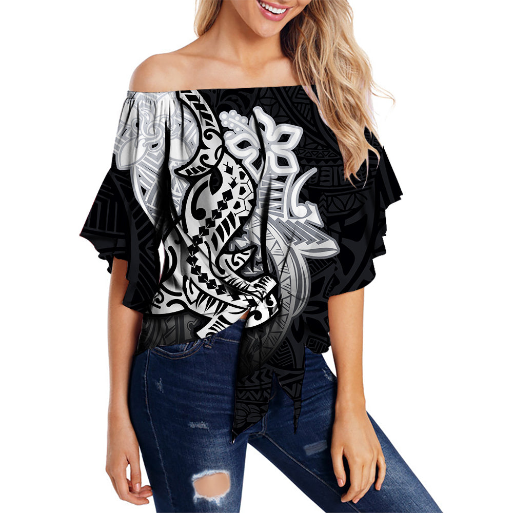 Hawaii Shark Off Shoulder Waist Wrap Top Polynesian Black Style