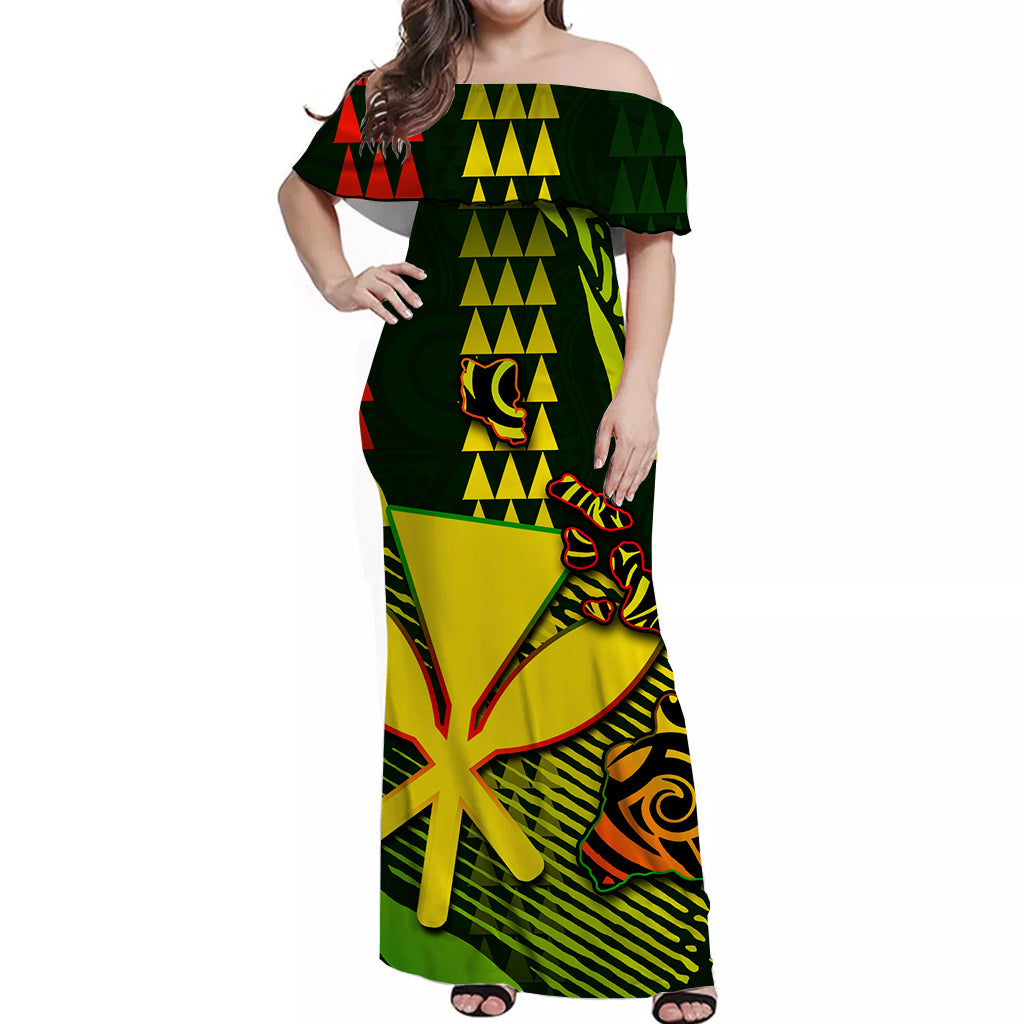 Hawaii Kanaka Map Off Shoulder Long Dress Hawaii Color Style