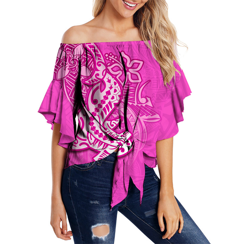 Hawaii Shark Off Shoulder Waist Wrap Top Polynesian Pink Style