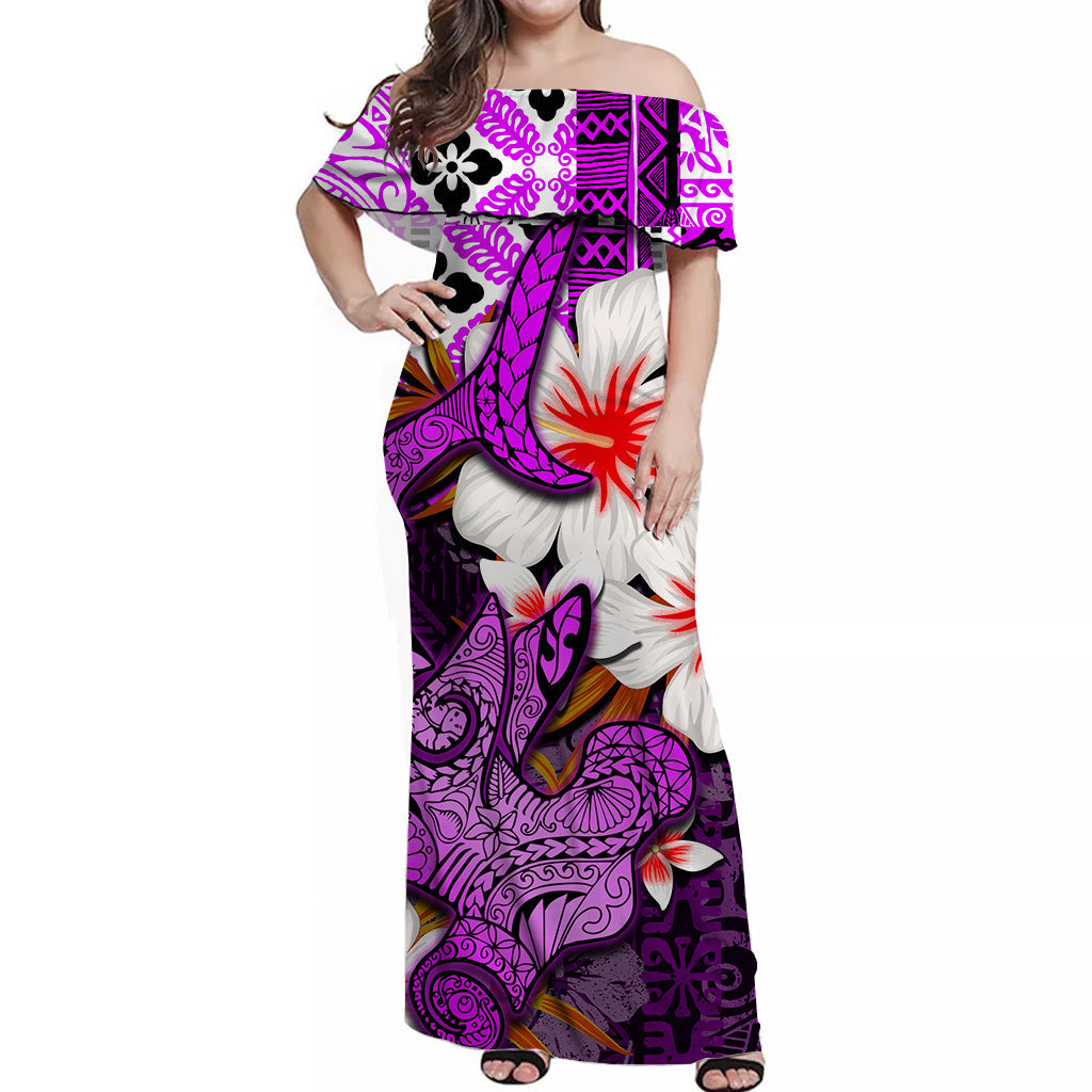 Hammerhead shark Off Shoulder Long Dress Hawaii Style Purple