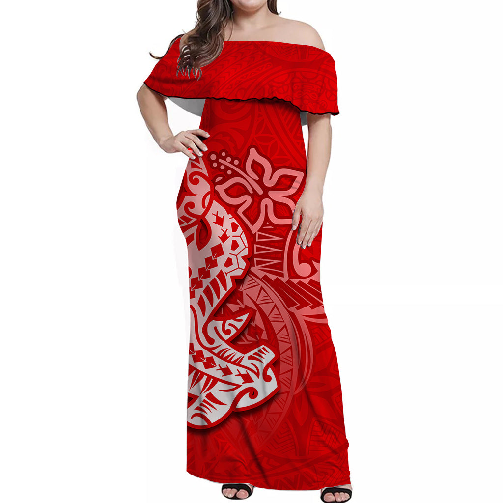 Hammerhead shark Off Shoulder Long Dress Polynesian Red Style