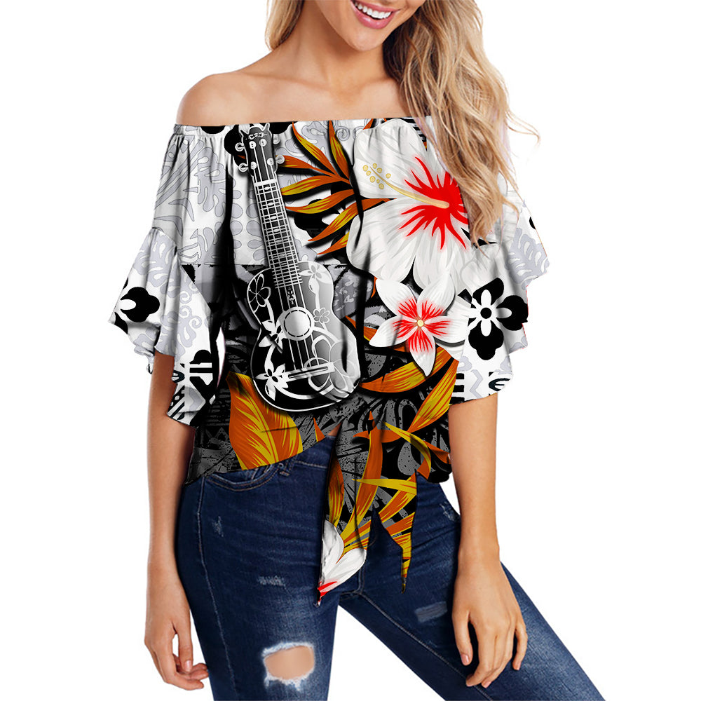 Hawaii Ukulele Off Shoulder Waist Wrap Top Black Style
