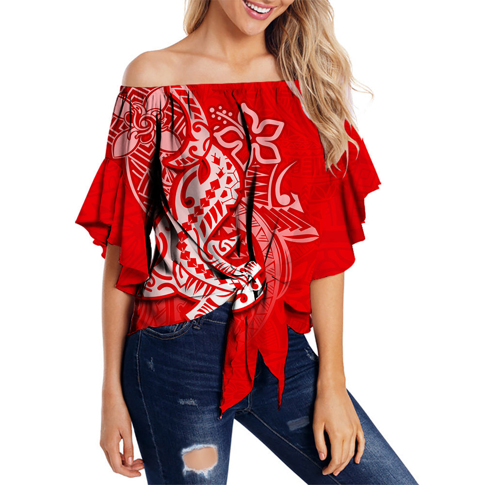 Hawaii Shark Off Shoulder Waist Wrap Top Polynesian Red Style