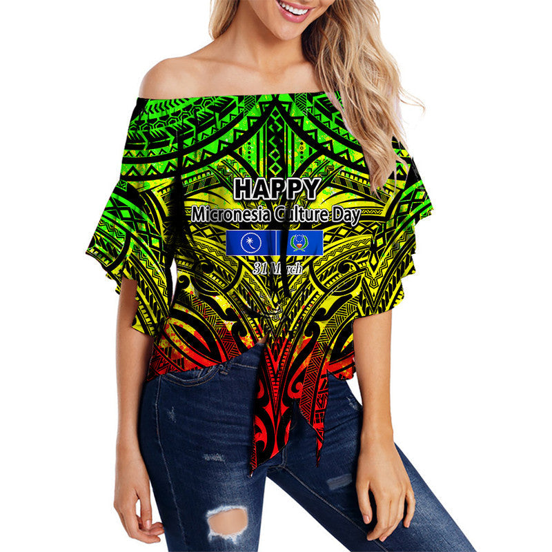 Micronesia Culture Day Off Shoulder Waist Wrap Top Chuuk And Pohnpei Reggae Style