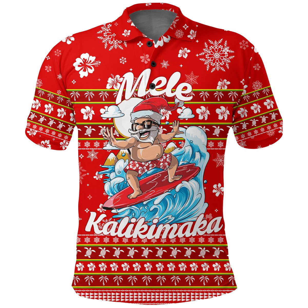 Hawaii Christmas Santas Surf Mele Kalikimaka Polo Shirt -