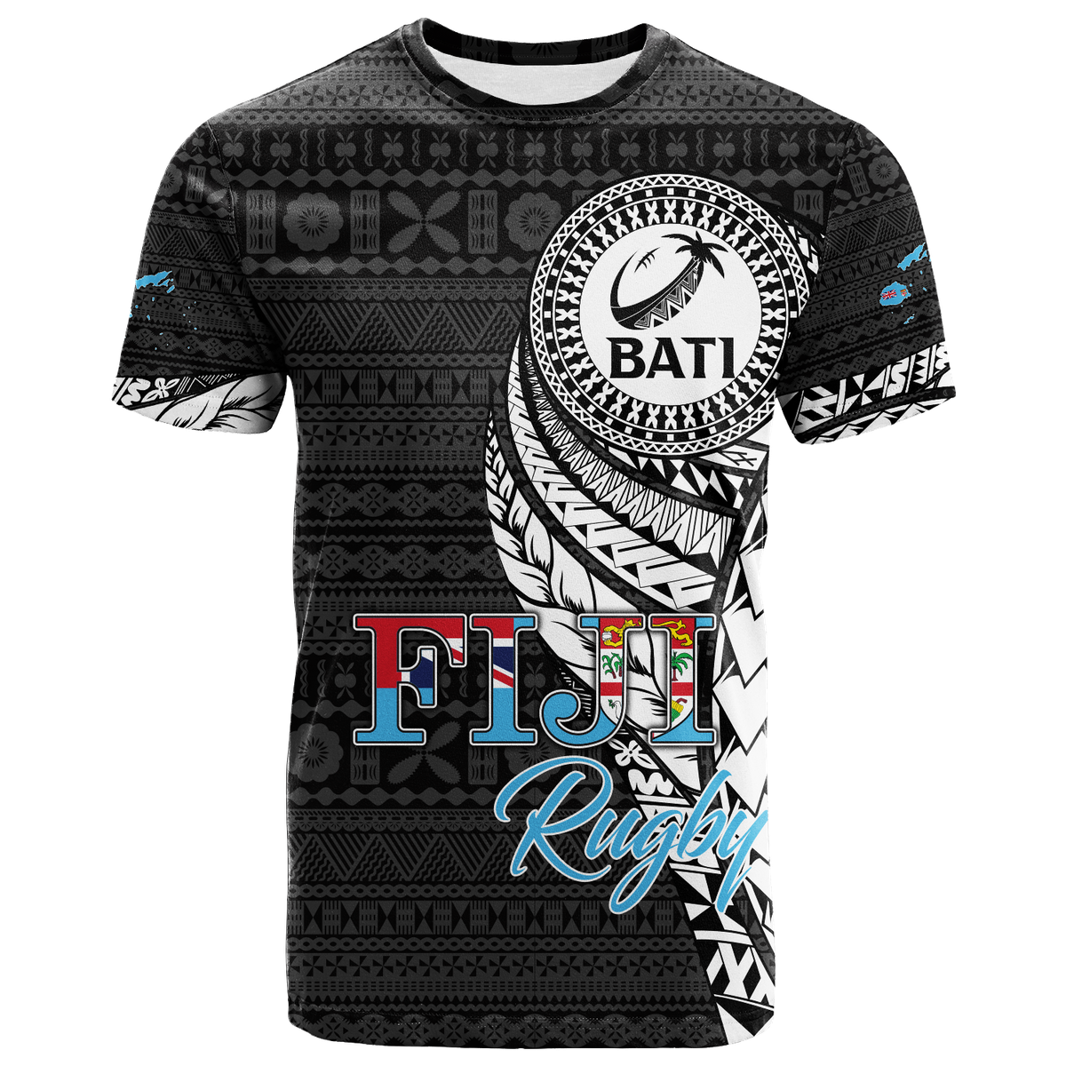 Fiji Rugby Bati Tapa Pattern T Shirt