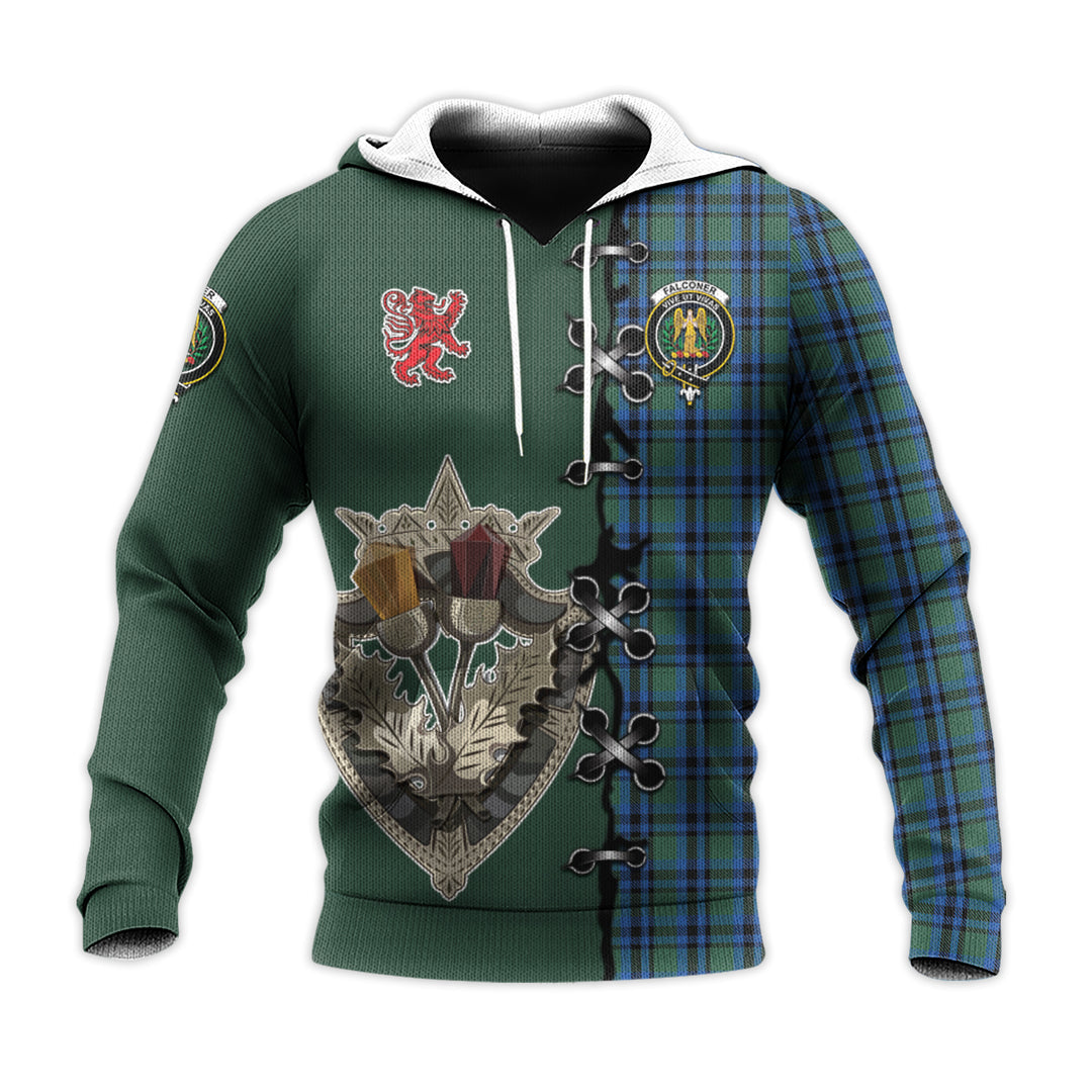Printivon Falconer Tartan Hoodie Lion Rampant And Celtic Thistle Style