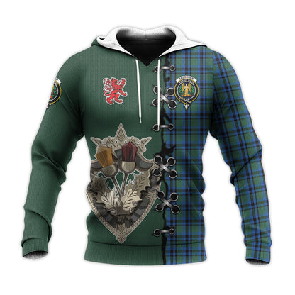 Printivon Falconer Tartan Hoodie Lion Rampant And Celtic Thistle Style