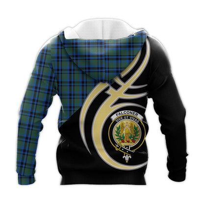 Printivon Falconer Clan Believe In Me Crest Tartan Knitted Hoodie Custom Your Text