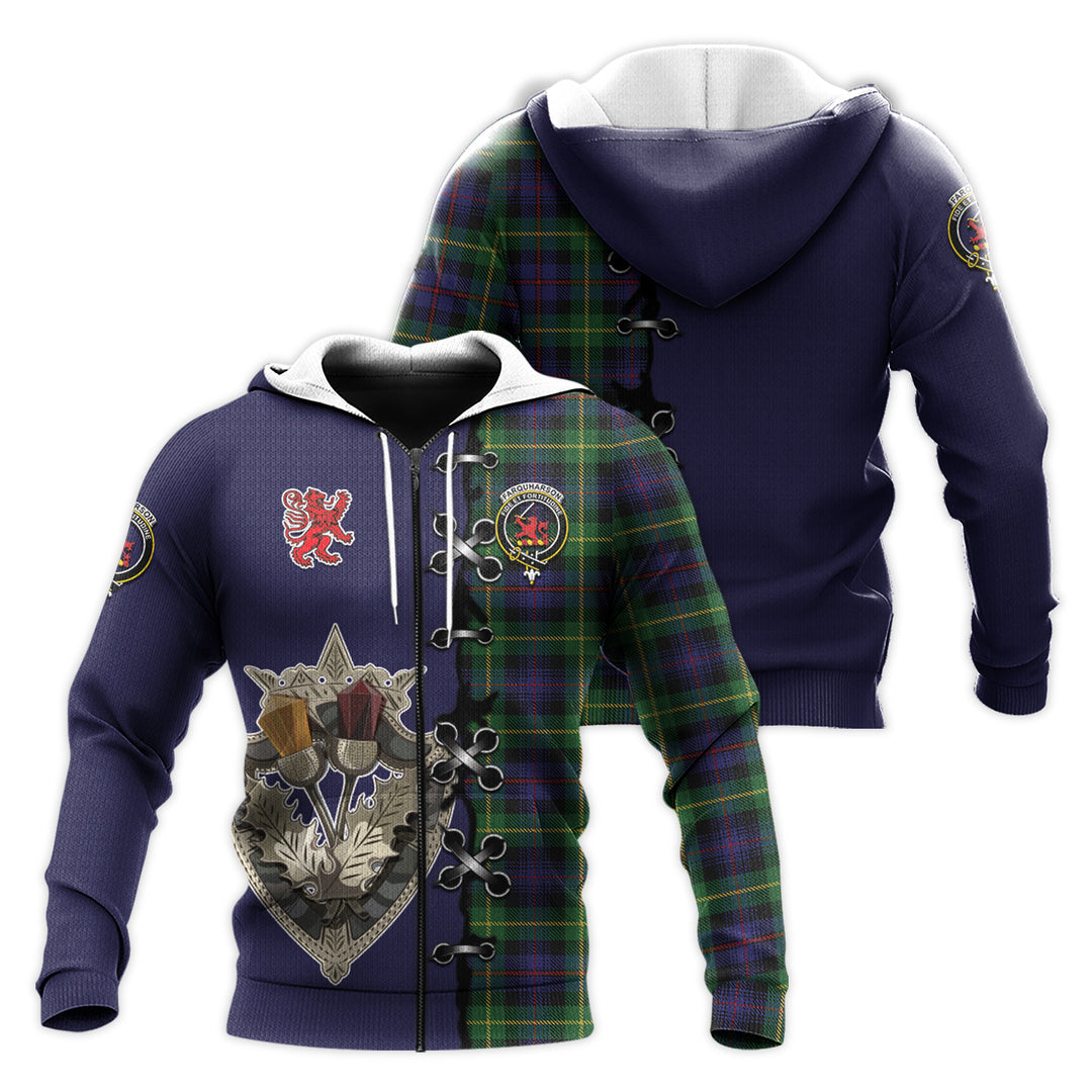 Printivon Farquharson Tartan Hoodie Lion Rampant And Celtic Thistle Style