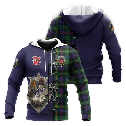 Printivon Farquharson Tartan Hoodie Lion Rampant And Celtic Thistle Style