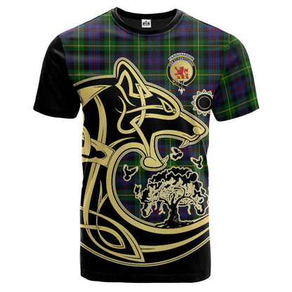 Printivon Farquharson Crest Celtic Wolf Tartan T Shirt Custom Your Text