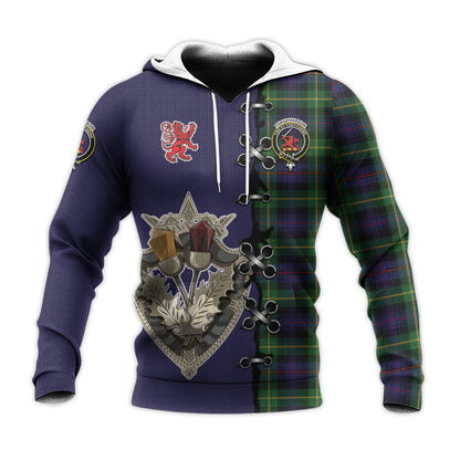 Printivon Farquharson Tartan Hoodie Lion Rampant And Celtic Thistle Style
