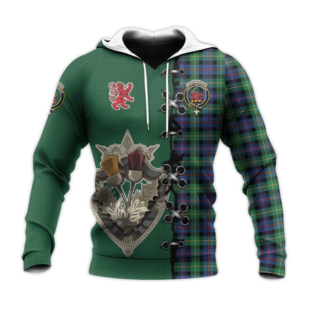 Printivon Farquharson Ancient Tartan Hoodie Lion Rampant And Celtic Thistle Style