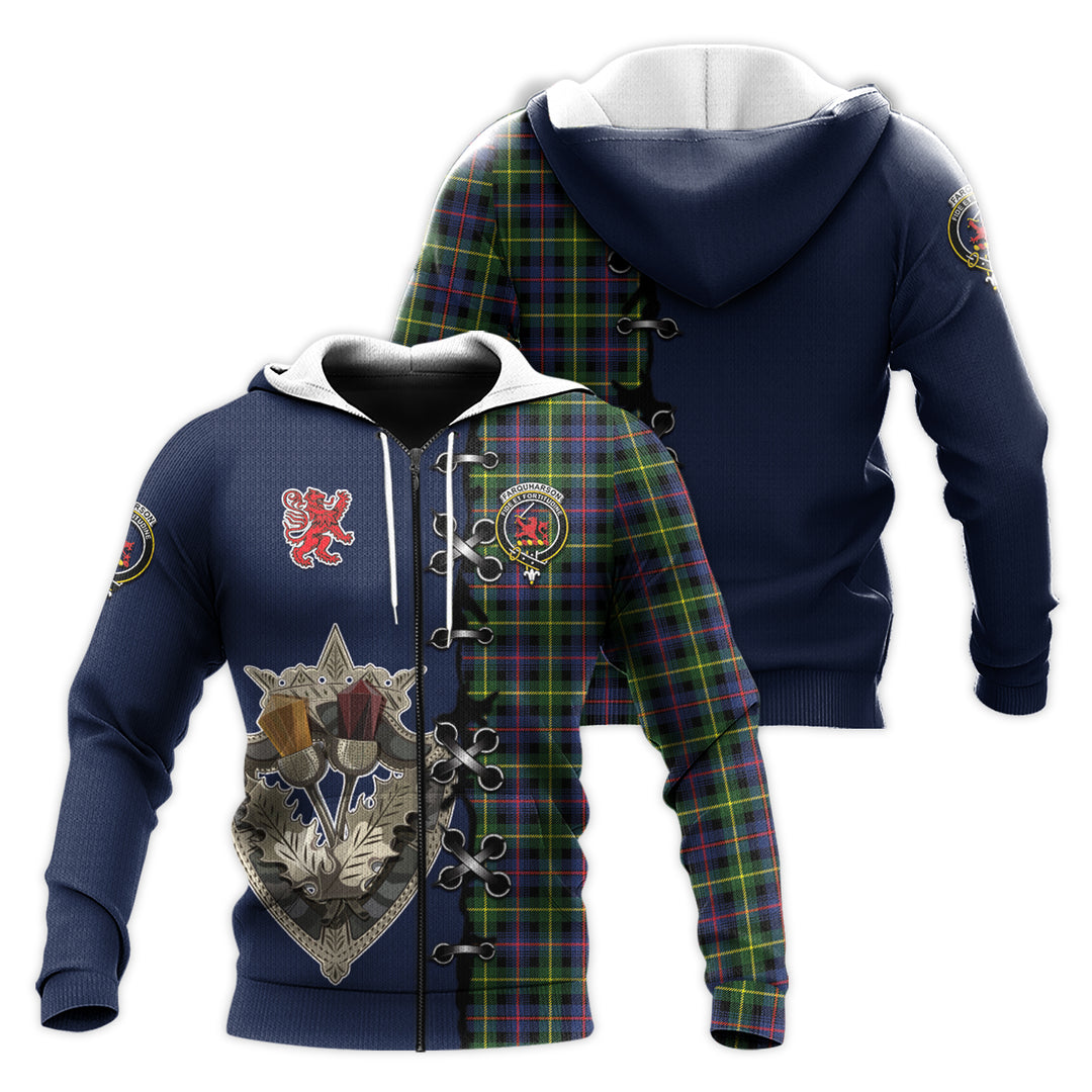 Printivon Farquharson Modern Tartan Hoodie Lion Rampant And Celtic Thistle Style