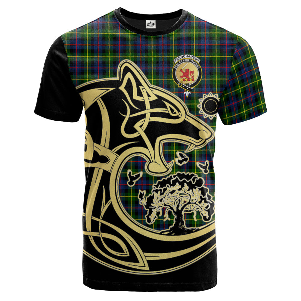 Printivon Farquharson Modern Crest Celtic Wolf Tartan T Shirt Custom Your Text