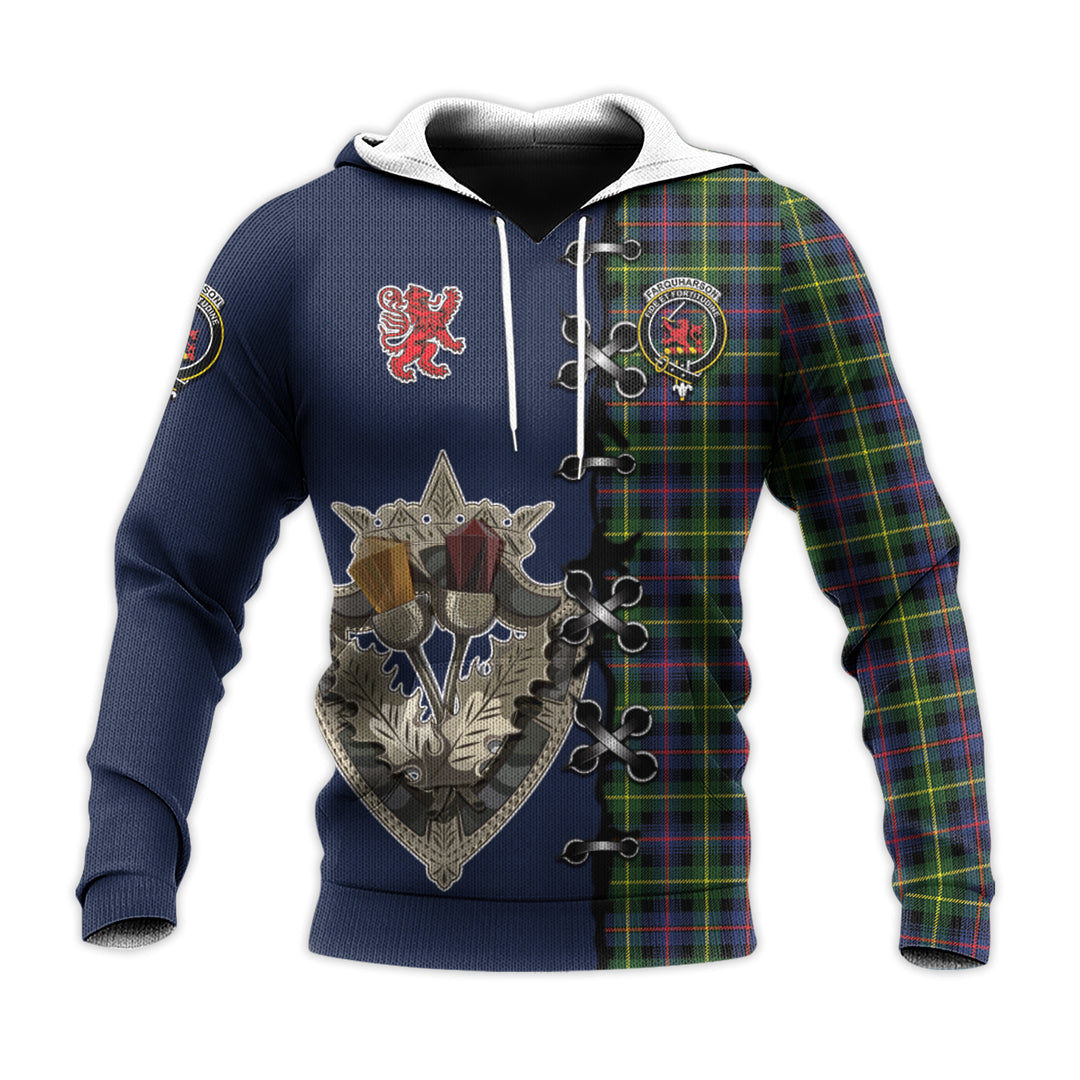 Printivon Farquharson Modern Tartan Hoodie Lion Rampant And Celtic Thistle Style