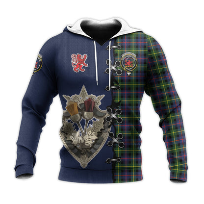 Printivon Farquharson Modern Tartan Hoodie Lion Rampant And Celtic Thistle Style
