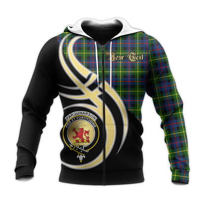 Printivon Farquharson Modern Clan Believe In Me Crest Tartan Knitted Hoodie Custom Your Text