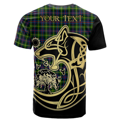 Printivon Farquharson Modern Crest Celtic Wolf Tartan T Shirt Custom Your Text