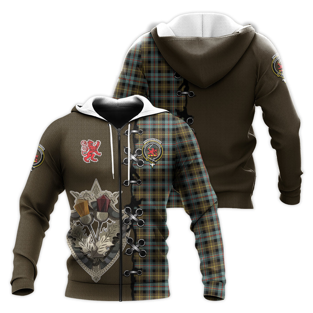 Printivon Farquharson Weathered Tartan Hoodie Lion Rampant And Celtic Thistle Style