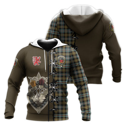 Printivon Farquharson Weathered Tartan Hoodie Lion Rampant And Celtic Thistle Style