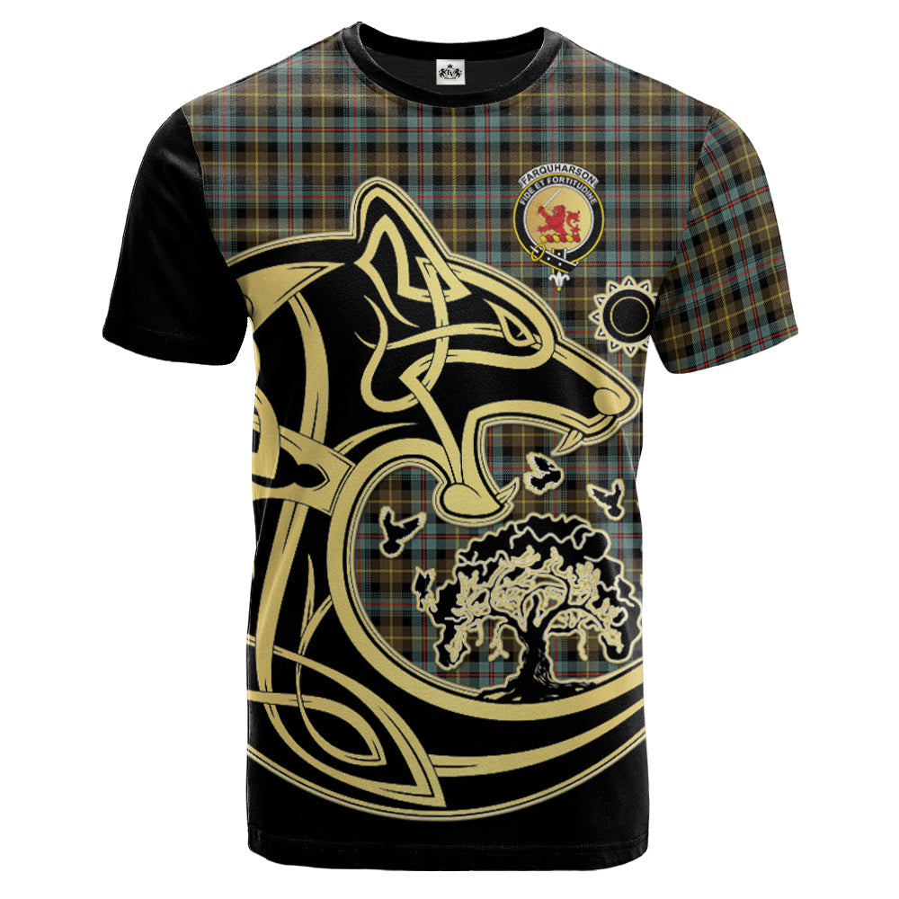 Printivon Farquharson Weathered Crest Celtic Wolf Tartan T Shirt Custom Your Text