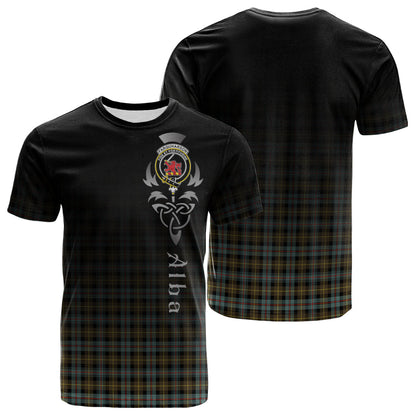Printivon Farquharson Weathered Tartan Crest Alba Celtic T Shirt