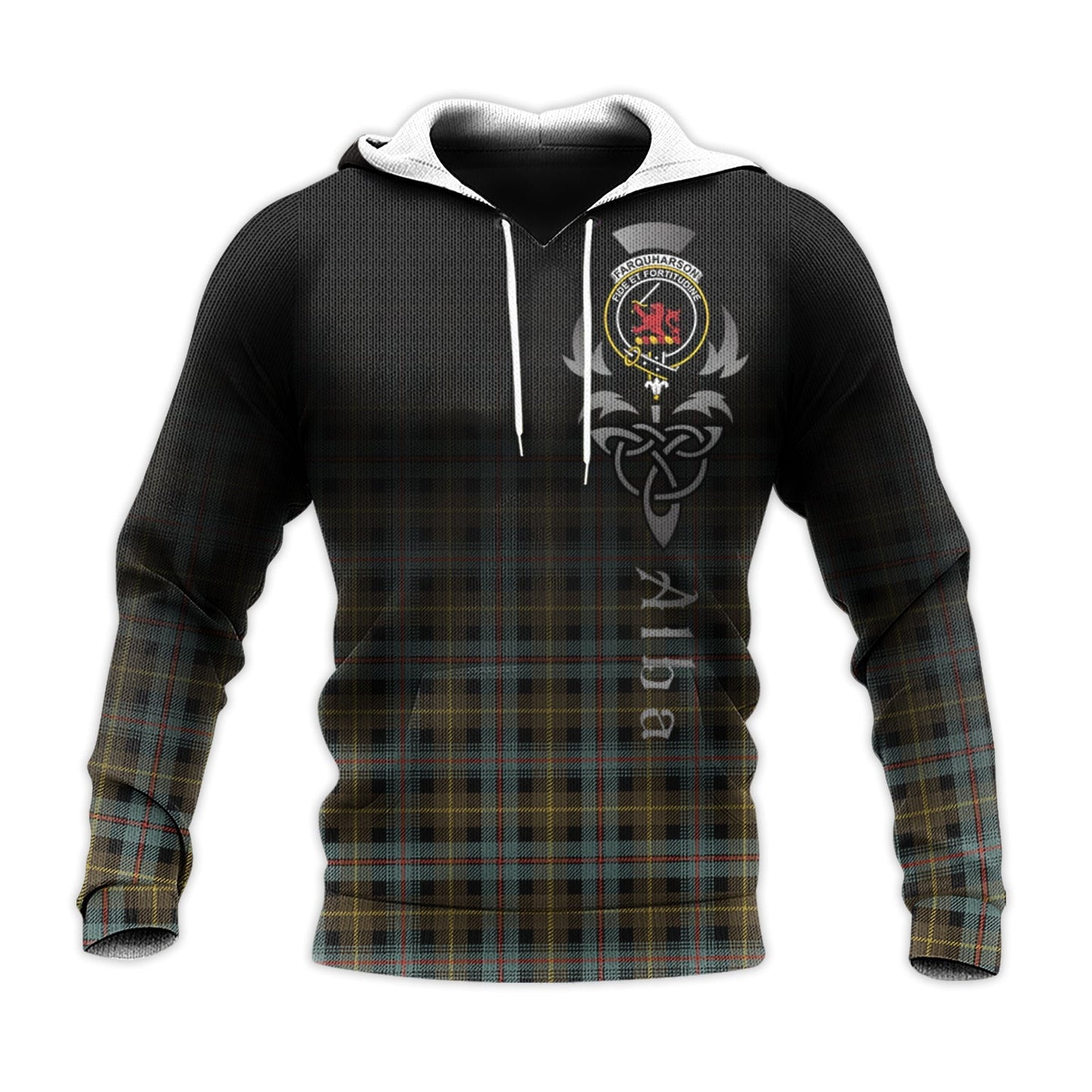 Printivon Farquharson Weathered Tartan Crest Alba Celtic Hoodie