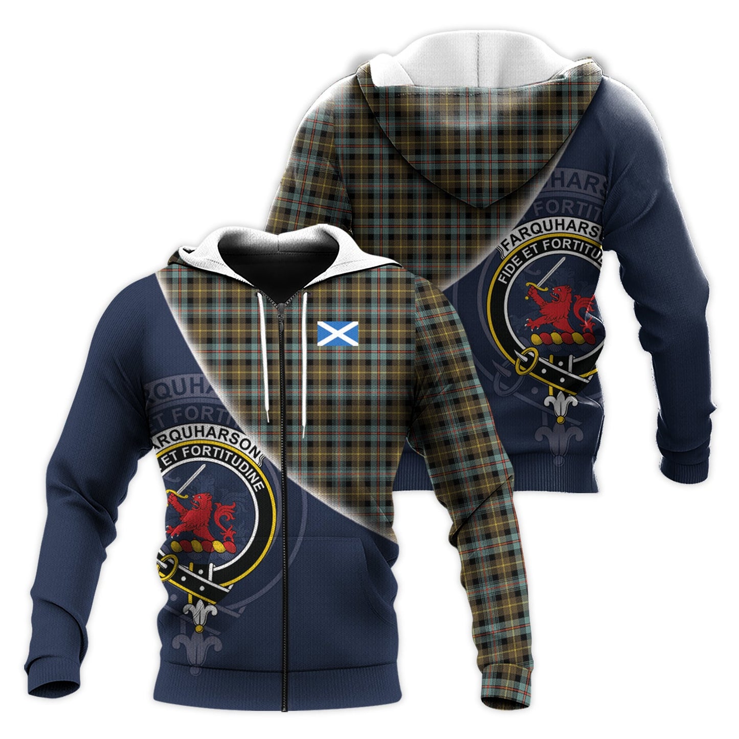 Printivon Farquharson Weathered Tartan Scottish Crest Hoodie