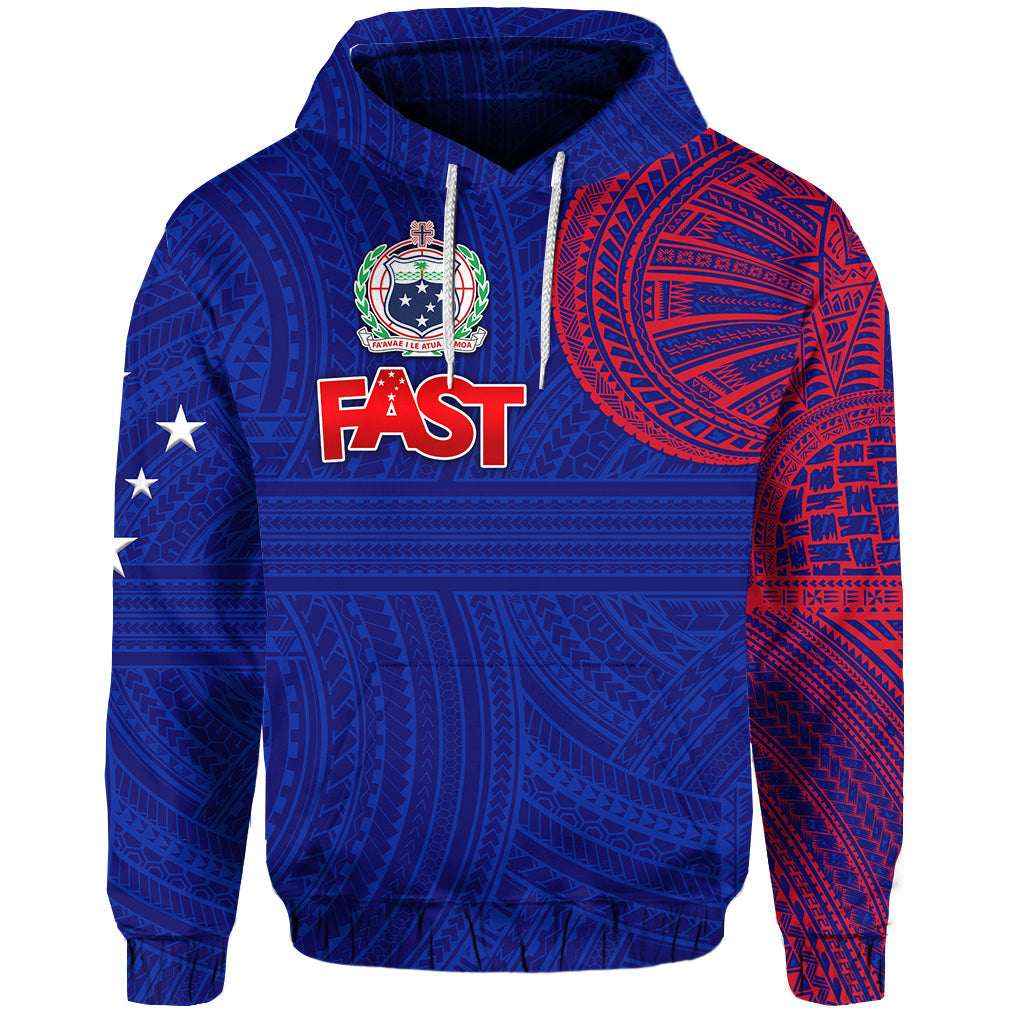 Samoa FAST Party Hoodie Original Style Blue Polynesian Zip Up Hoodie