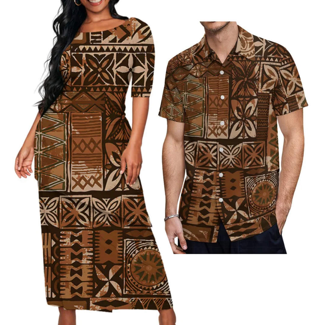 Polynesian New Ladies Puletasi Custom Matching Men'S Shirt Samoa Vintage Samoa Couple Set
