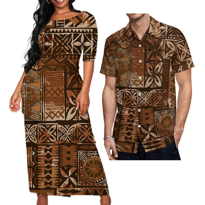 Polynesian New Ladies Puletasi Custom Matching Men'S Shirt Samoa Vintage Samoa Couple Set