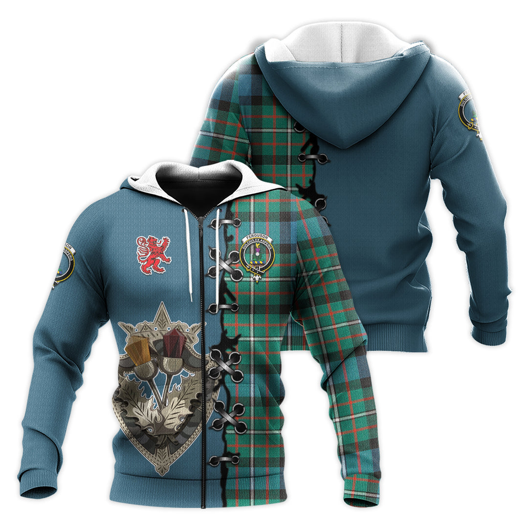 Printivon Ferguson Ancient Tartan Hoodie Lion Rampant And Celtic Thistle Style